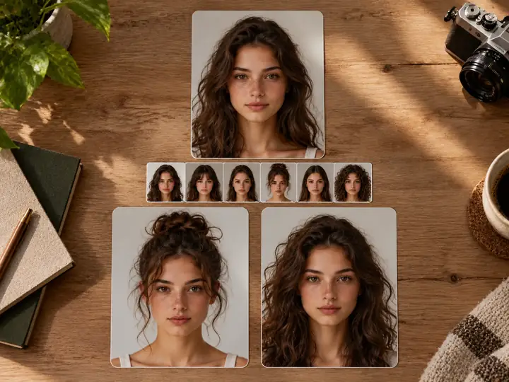 Portrait references arranged for a face-morph creative experiment.