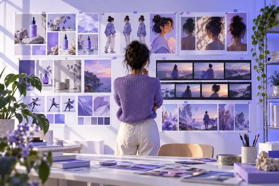Cinematic portrait frames suggesting changes across a shot