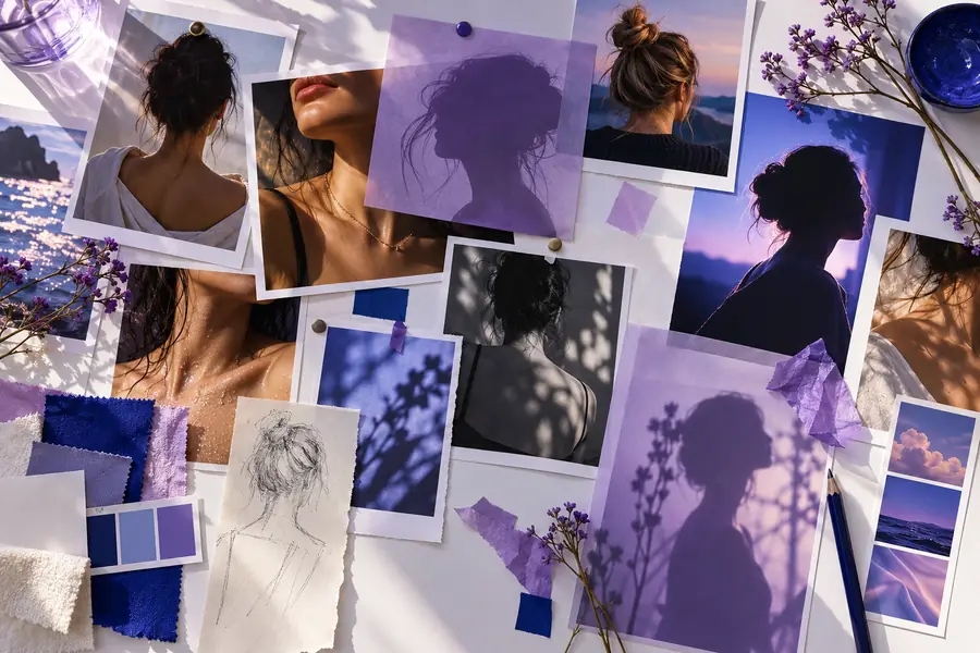 Illustration of portrait and reference images arranged for planning