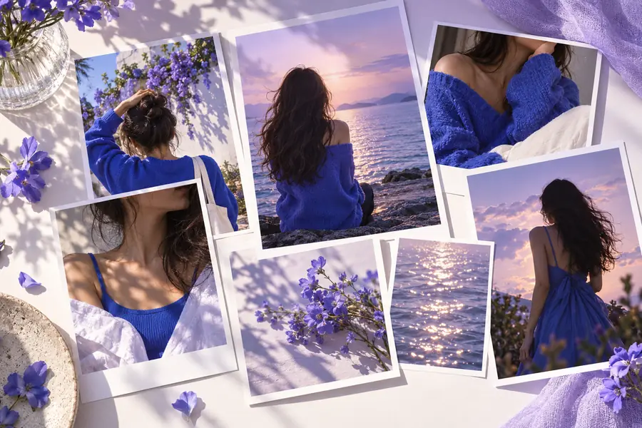 Portrait and reference images arranged for planning an edit