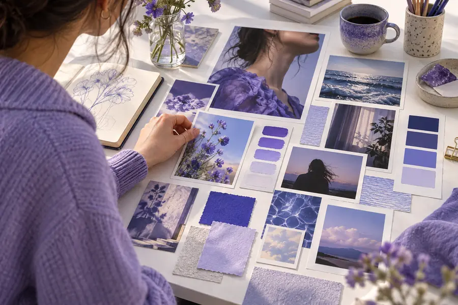 Portrait and reference images arranged for visual planning